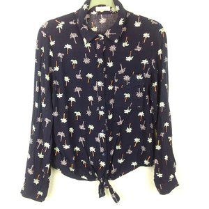 Love Notes Tie Front Button Up Palm Trees Large